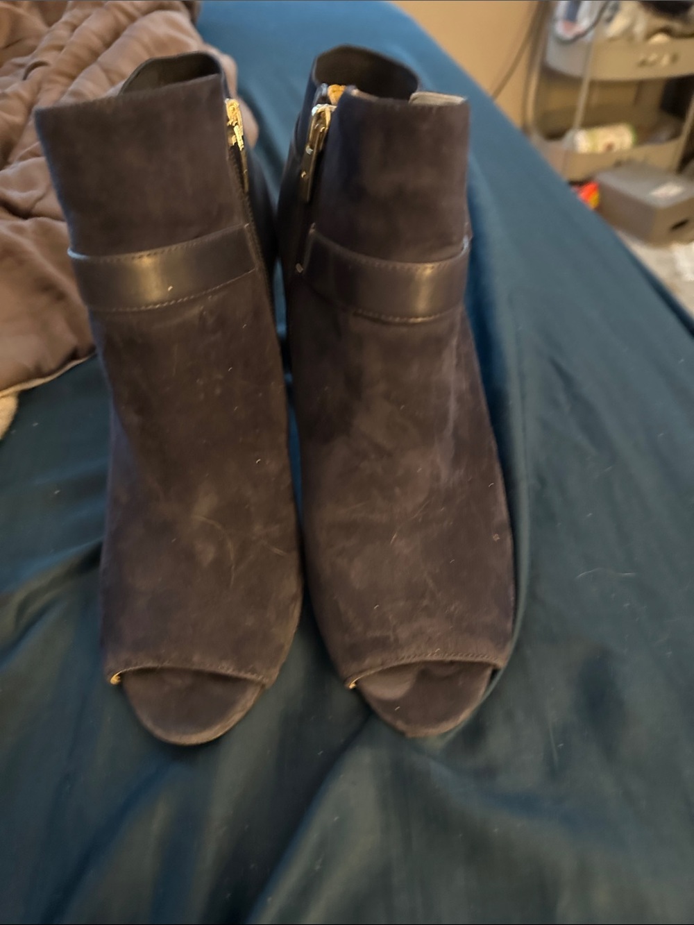 Marc Fisher Black Suede Peep-Toe Ankle Booties